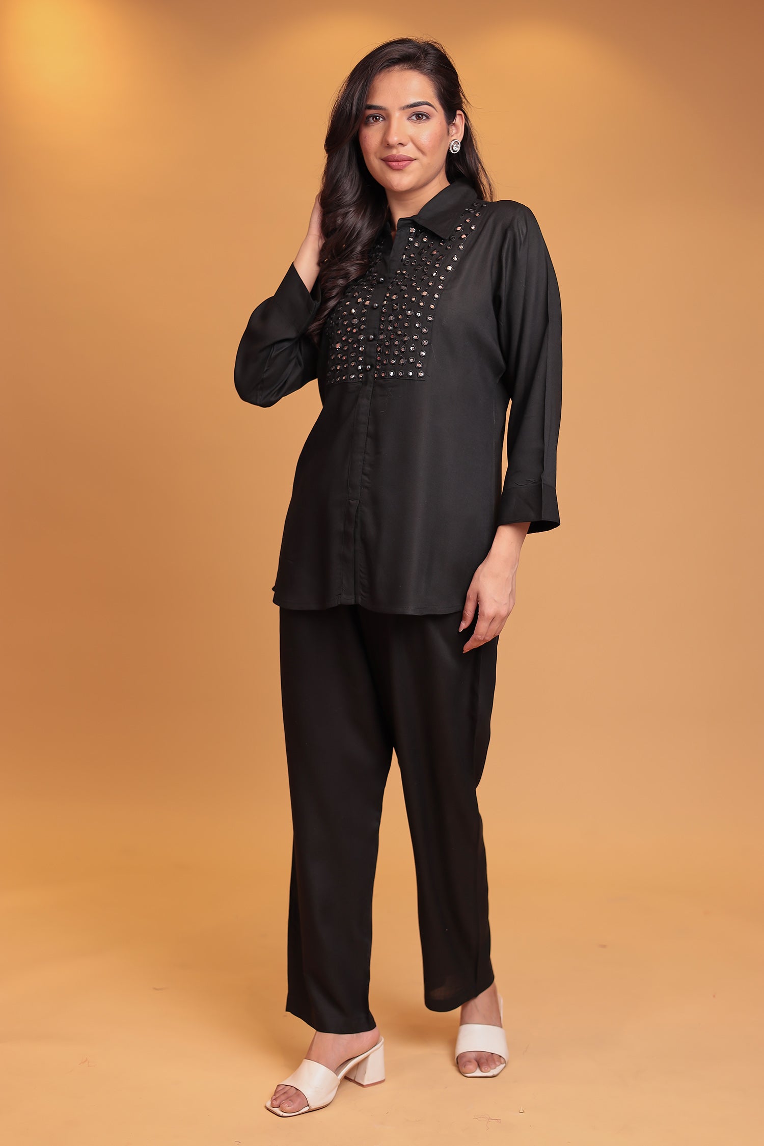 Silk Blend Co Ords Set with Foil work