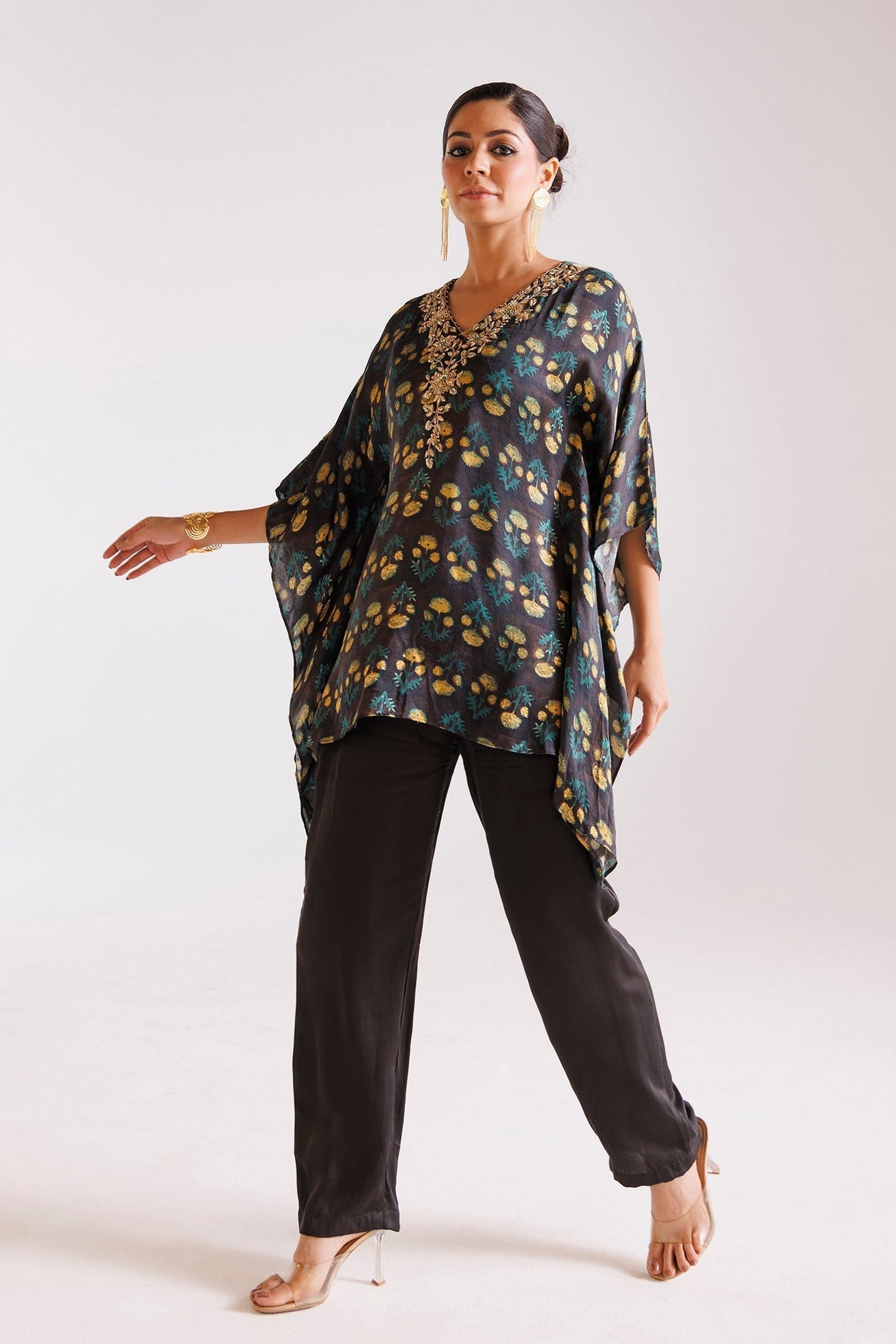 Printed Silk Indowestern with Thread and Zardozi work