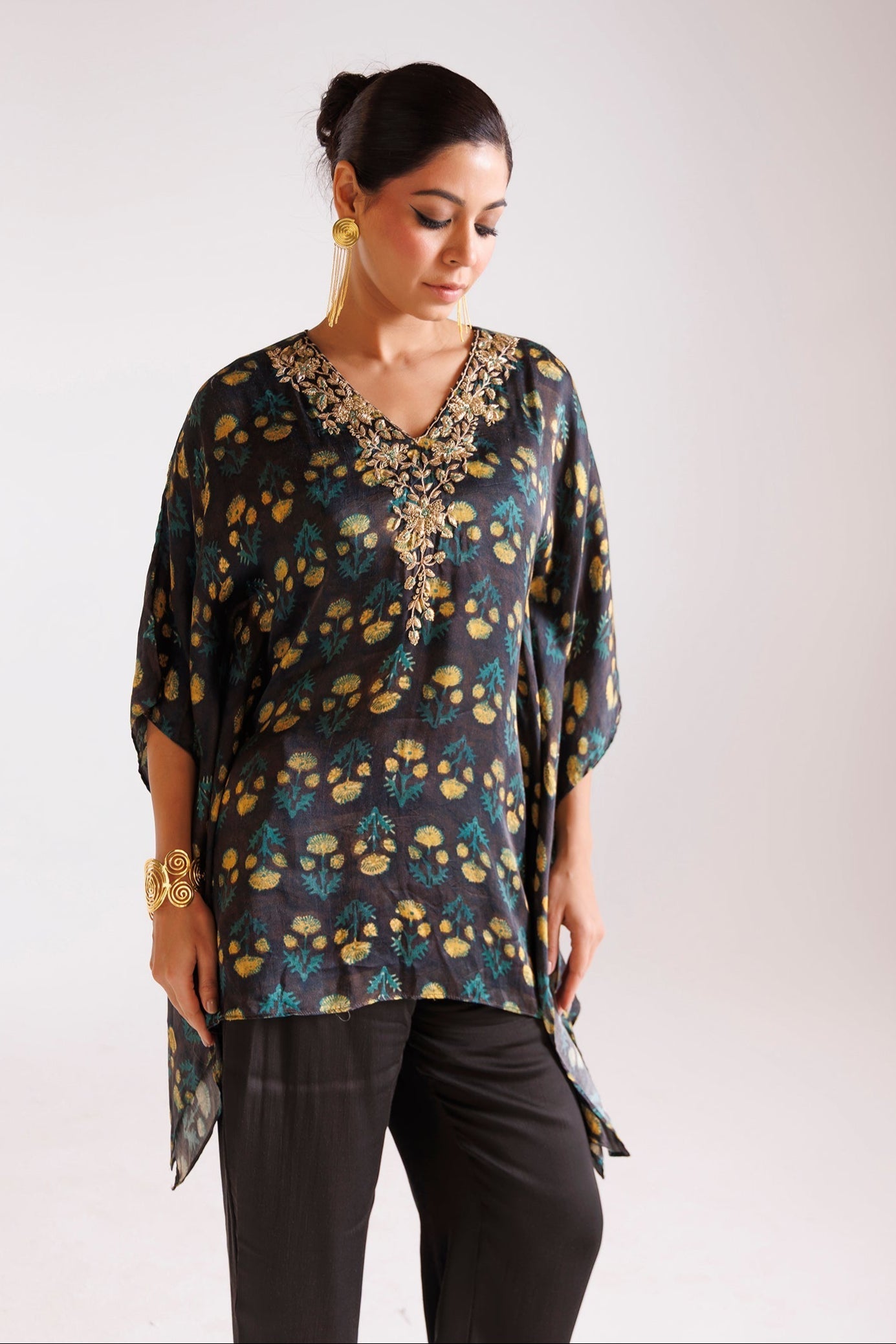 Printed Silk Indowestern with Thread and Zardozi work