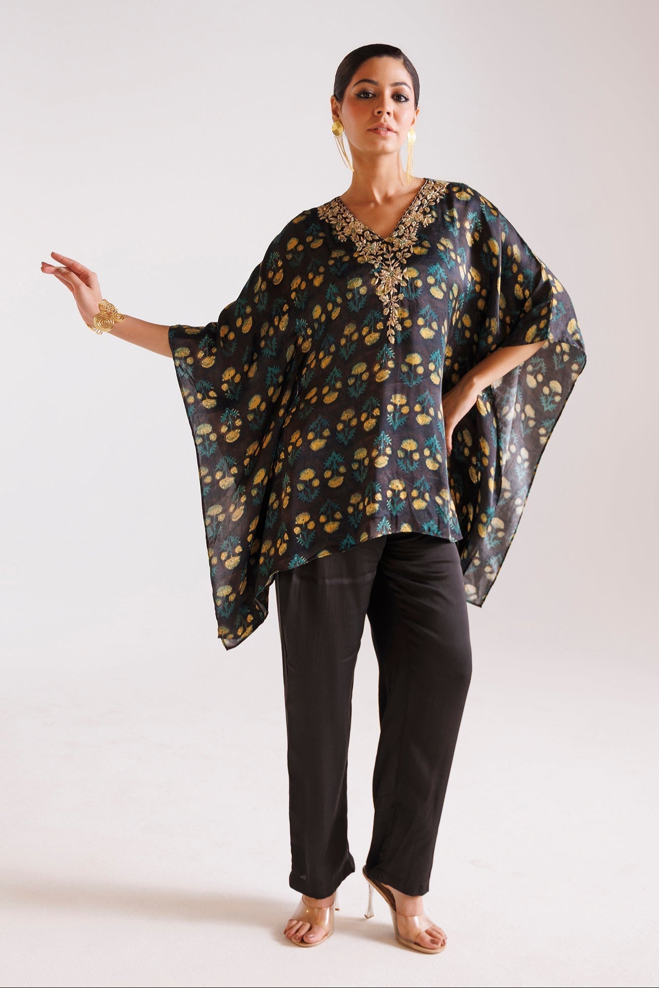 Printed Silk Indowestern with Thread and Zardozi work