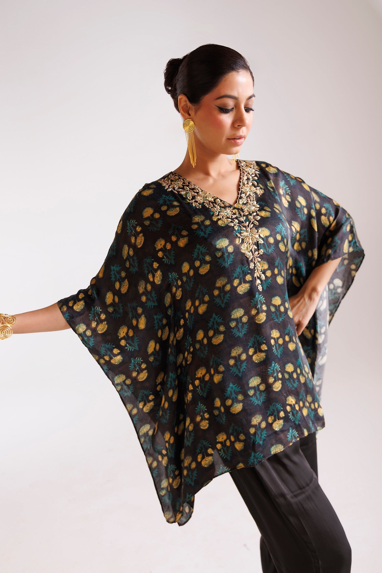 Printed Silk Indowestern with Thread and Zardozi work