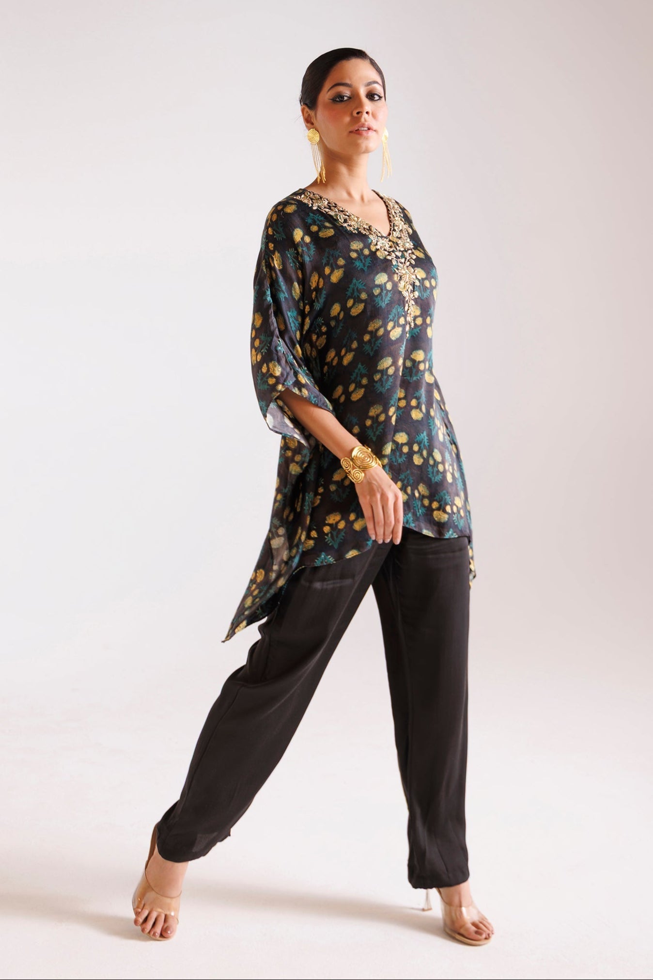 Printed Silk Indowestern with Thread and Zardozi work