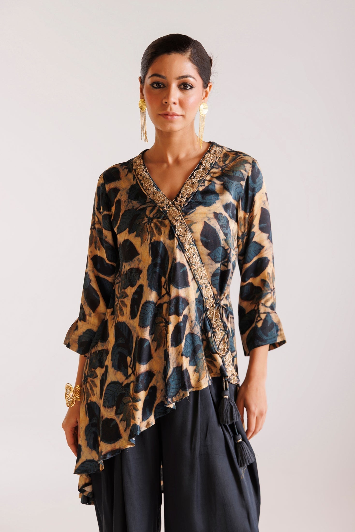 Printed Silk Indowestern with Pearl and Zardozi work