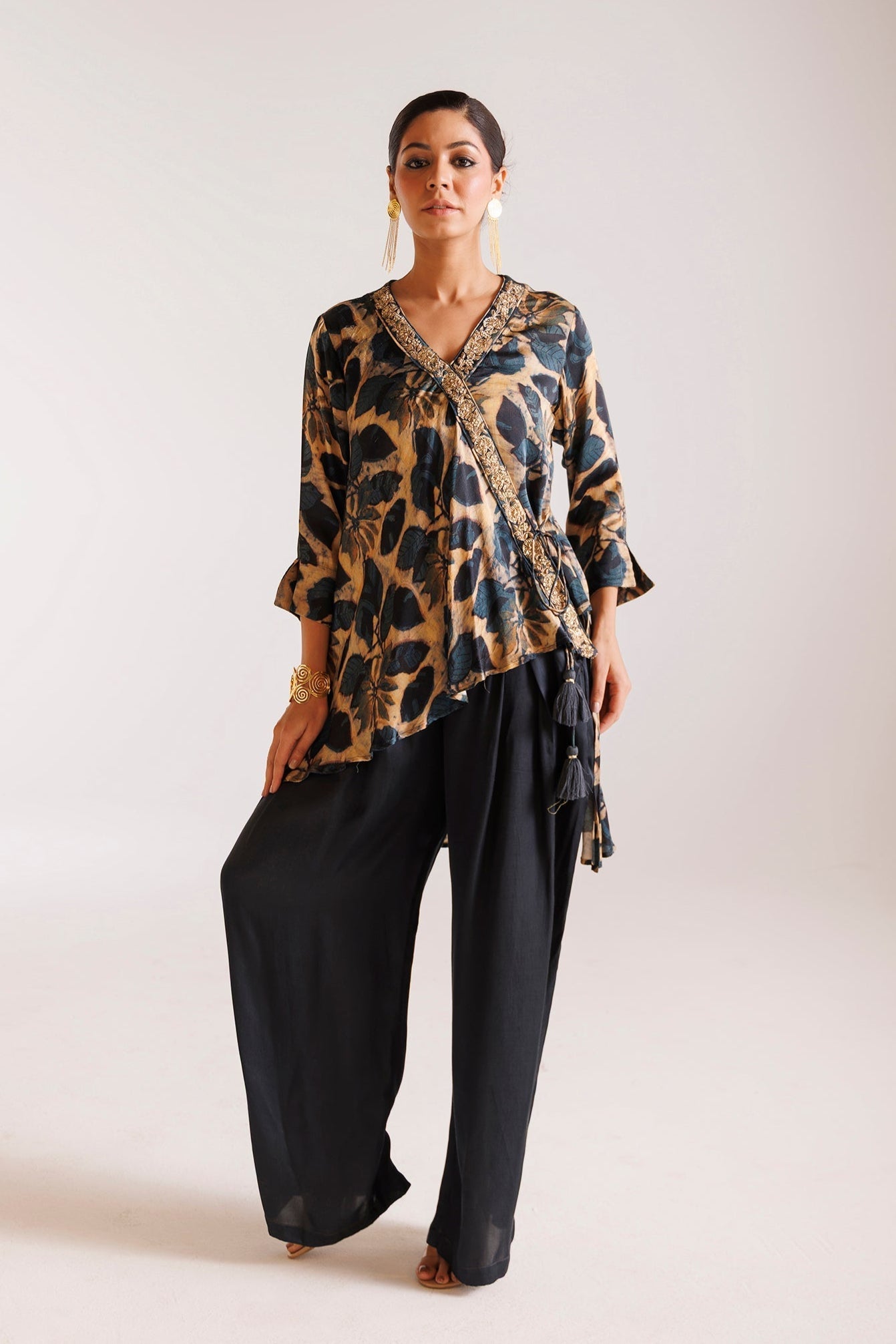 Printed Silk Indowestern with Pearl and Zardozi work