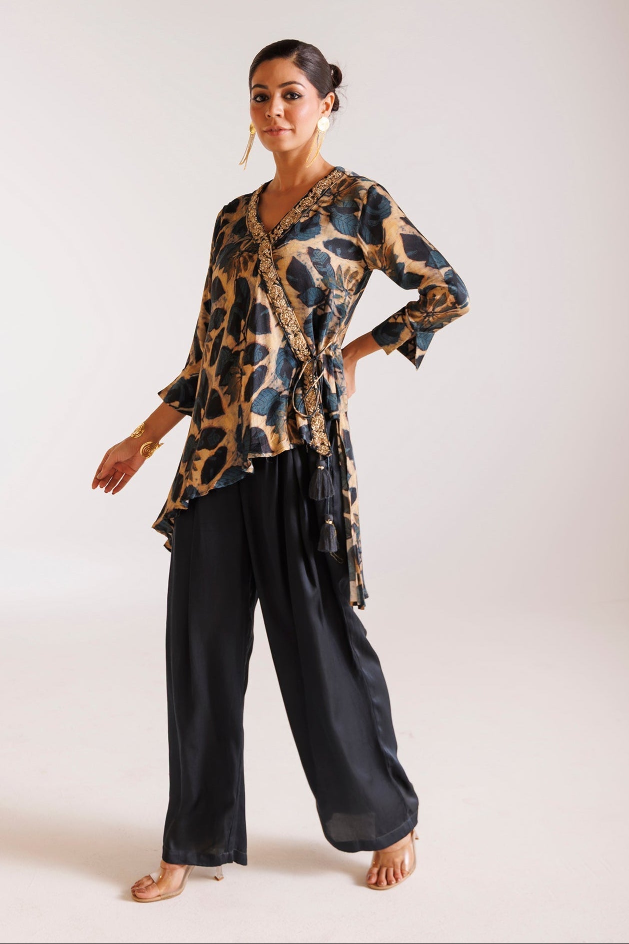 Printed Silk Indowestern with Pearl and Zardozi work